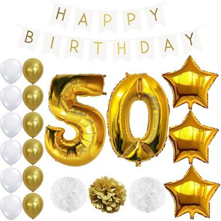 50 jaar decoratieset deluxe abraham & sarah| man & vrouw feest decoratie / versiering | folie & latex ballonnen | pompons | Happy birthday banner | feestpakket | feestversiering | vijftig jaar